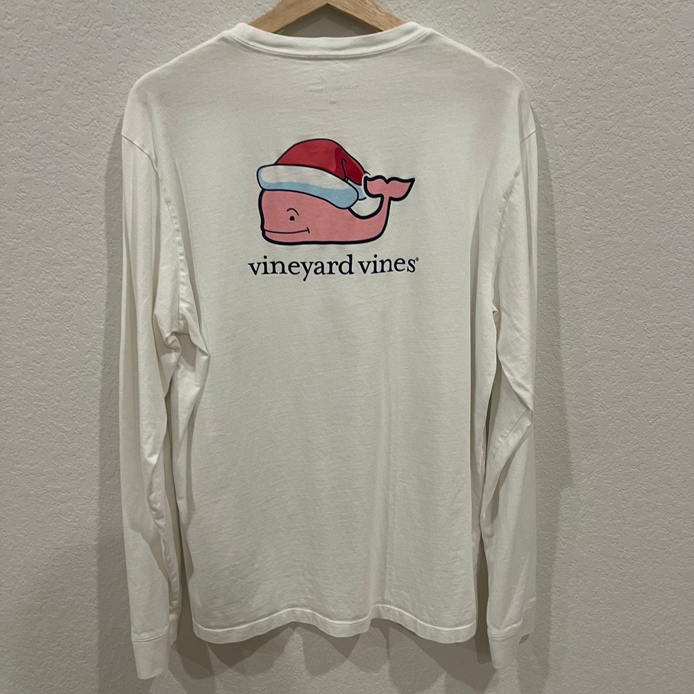 Vineyard Vines Mens Long Sleeve White Christmas Whale T Shirt Size Medium